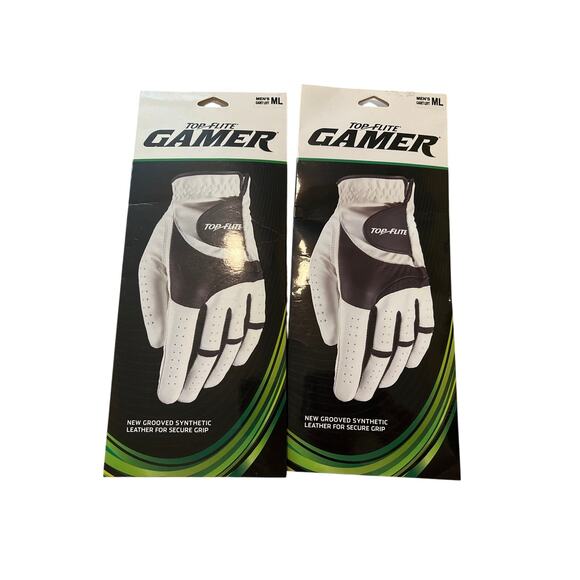 2 Pack Top Flite Gamer Mens CADET LEFT Golf Glove M/L WHITE & BLACK - Picture 1 of 4